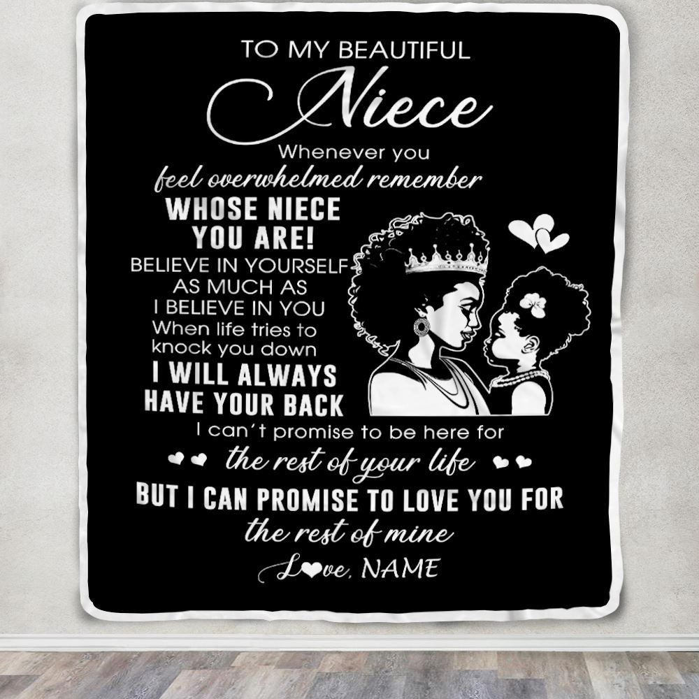 Personalized To My Niece Blanket From Aunt Auntie African Woman Whenever You Feel Overwhelmed Niece Birthday Christmas Customized Fleece Throw Blanket | siriusteestore