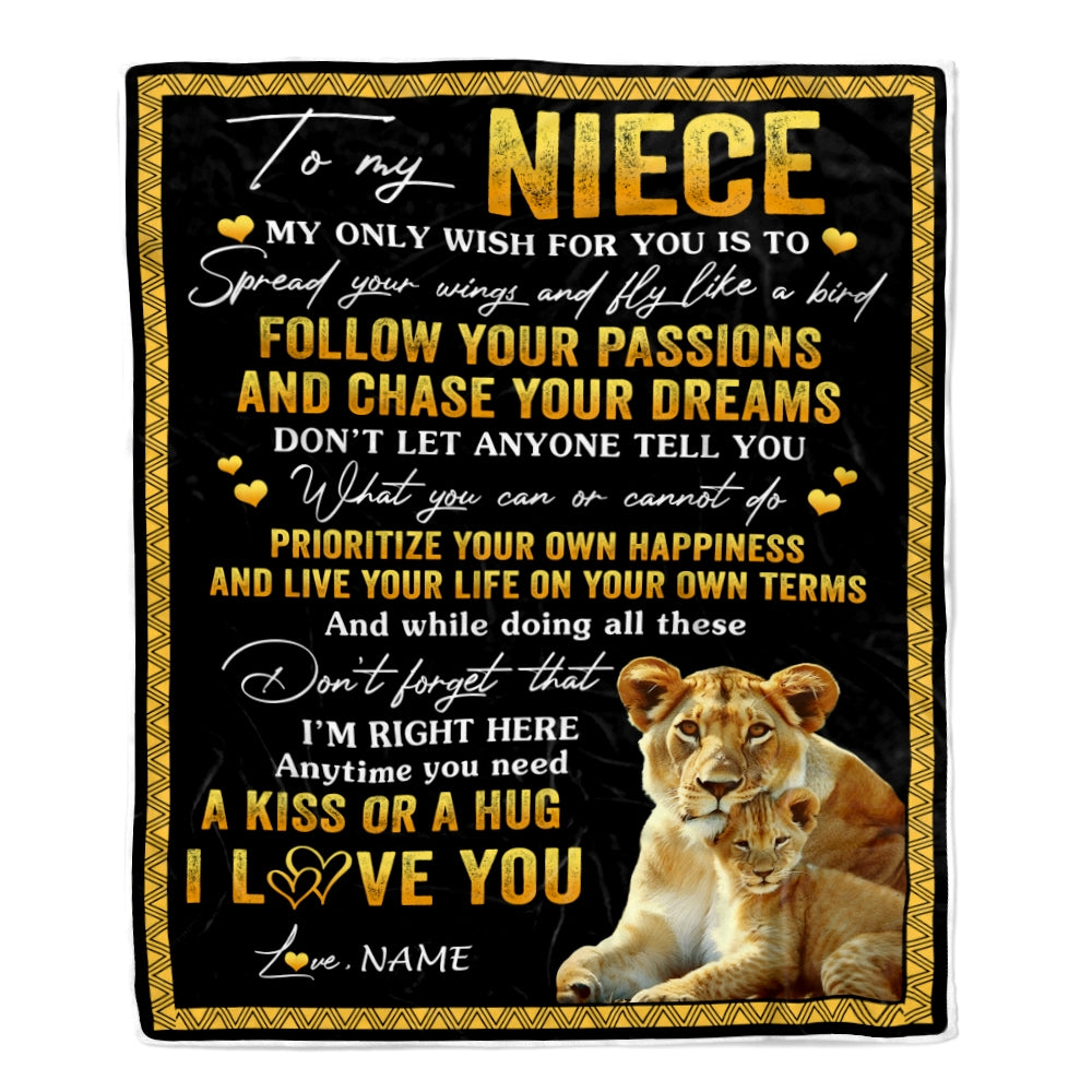 Personalized To My Niece Blanket From Aunt Auntie Lion My Only Wish For You Niece Birthday Graduation Christmas Customized Bed Fleece Throw Blanket | siriusteestore