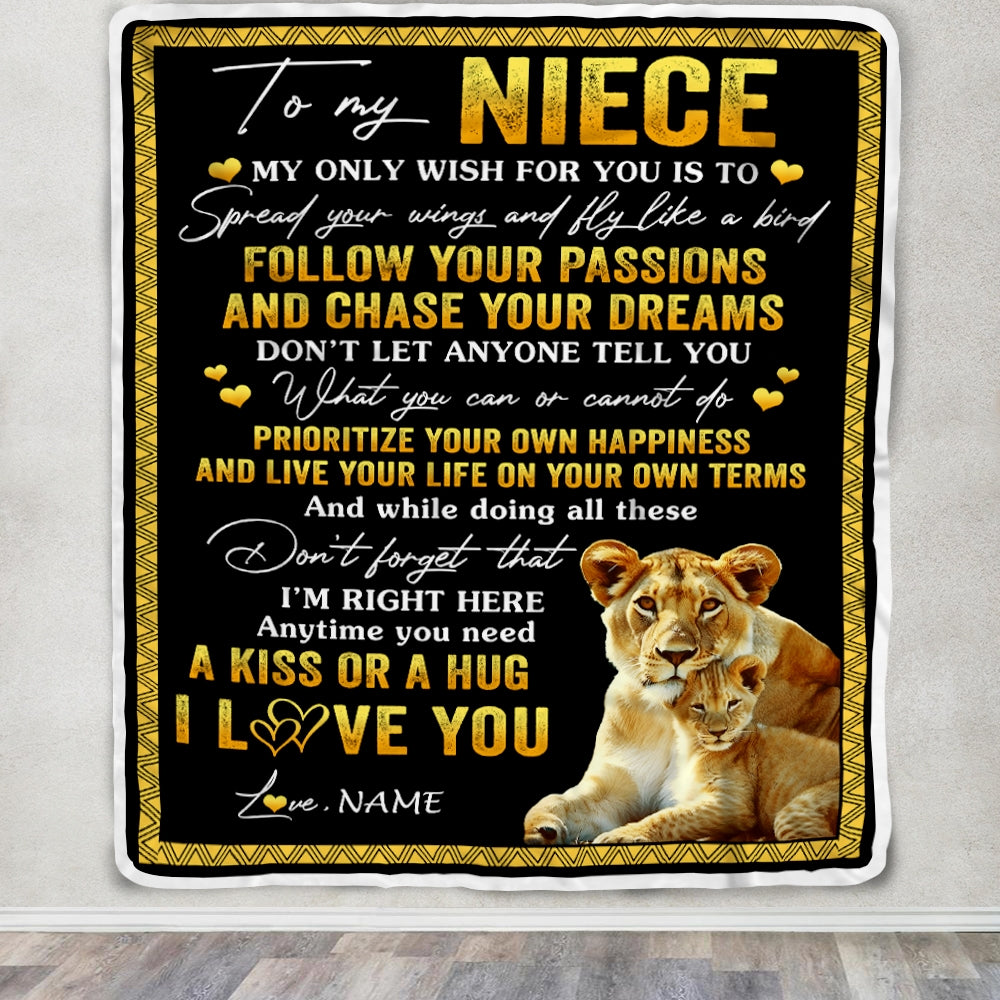 Personalized To My Niece Blanket From Aunt Auntie Lion My Only Wish For You Niece Birthday Graduation Christmas Customized Bed Fleece Throw Blanket | siriusteestore