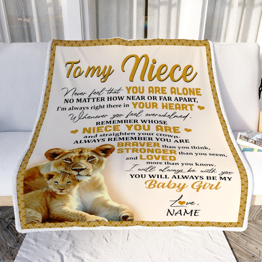 Personalized To My Niece Blanket From Aunt Auntie Lion Never Feel That You Are Alone Great Niece Birthday Graduation Christmas Fleece Throw Blanket | siriusteestore