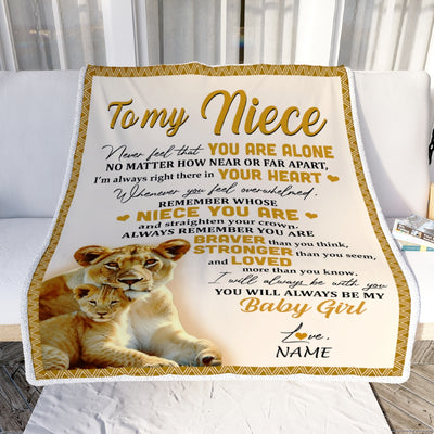 Personalized To My Niece Blanket From Aunt Auntie Lion Never Feel That You Are Alone Great Niece Birthday Graduation Christmas Fleece Throw Blanket | siriusteestore