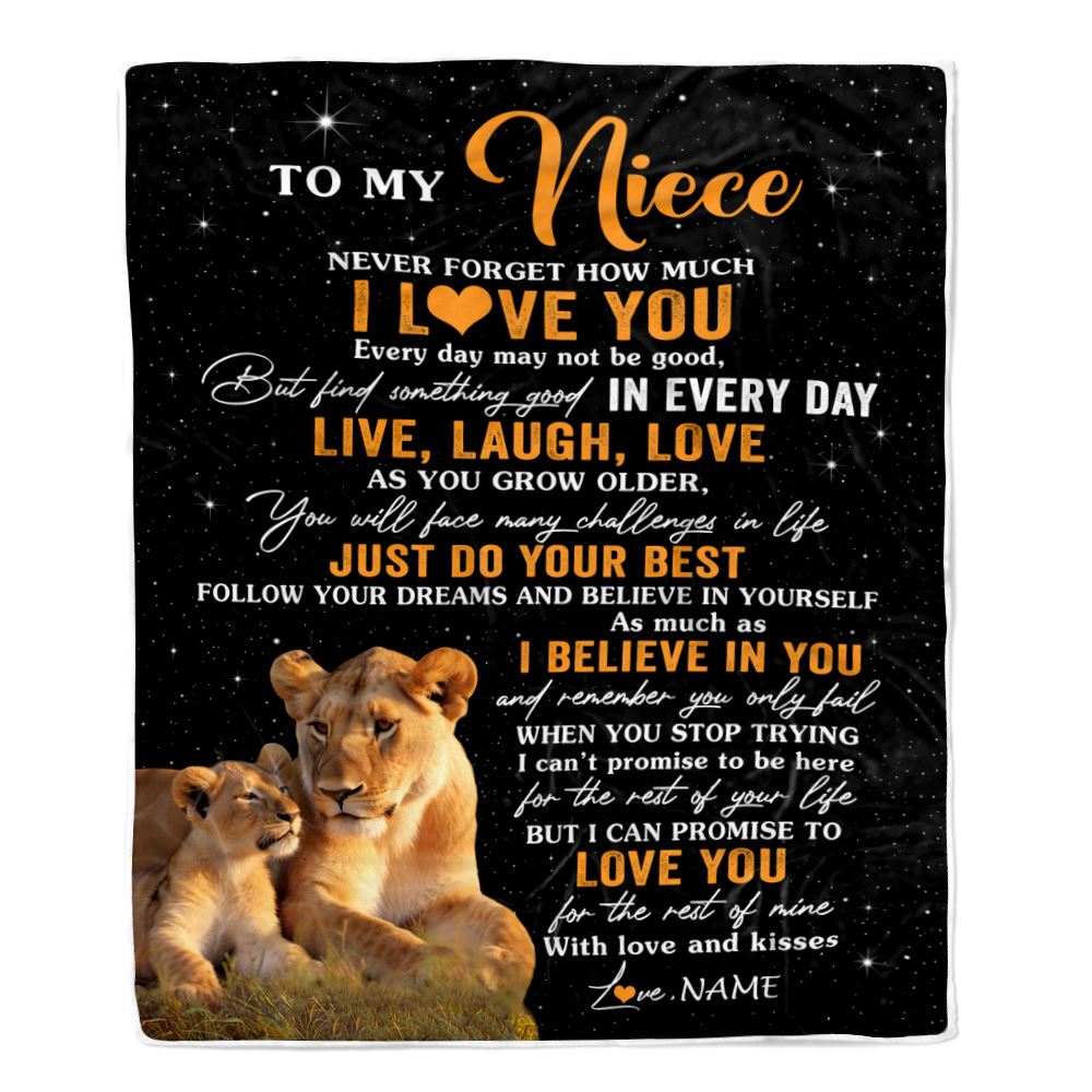 Personalized To My Niece Blanket From Aunt Auntie Live Laugh Love Lion Niece Birthday Gifts Positive Graduation Christmas Customized Fleece Throw Blanket | siriusteestore