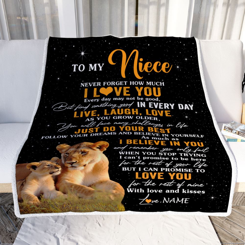 Personalized To My Niece Blanket From Aunt Auntie Live Laugh Love Lion Niece Birthday Gifts Positive Graduation Christmas Customized Fleece Throw Blanket | siriusteestore