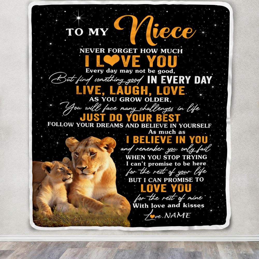 Personalized To My Niece Blanket From Aunt Auntie Live Laugh Love Lion Niece Birthday Gifts Positive Graduation Christmas Customized Fleece Throw Blanket | siriusteestore