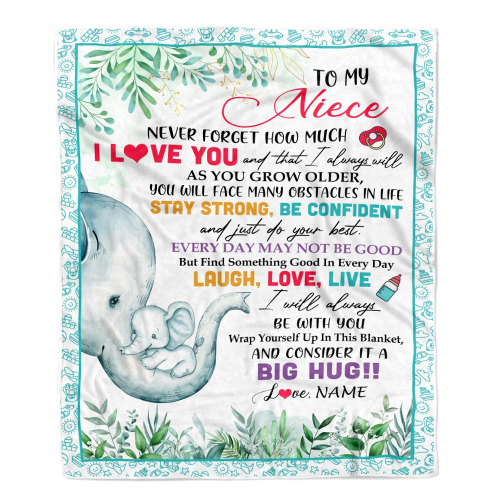 Personalized To My Niece Blanket From Aunt Auntie Never Forget I Love You Elephant Baby Girl Niece Birthday Christmas Customized Fleece Throw Blanket | siriusteestore