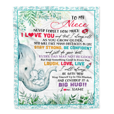 Personalized To My Niece Blanket From Aunt Auntie Never Forget I Love You Elephant Baby Girl Niece Birthday Christmas Customized Fleece Throw Blanket | siriusteestore