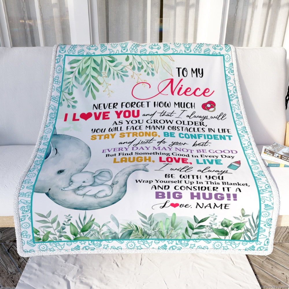 Personalized To My Niece Blanket From Aunt Auntie Never Forget I Love You Elephant Baby Girl Niece Birthday Christmas Customized Fleece Throw Blanket | siriusteestore