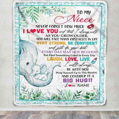 Personalized To My Niece Blanket From Aunt Auntie Never Forget I Love You Elephant Baby Girl Niece Birthday Christmas Customized Fleece Throw Blanket | siriusteestore