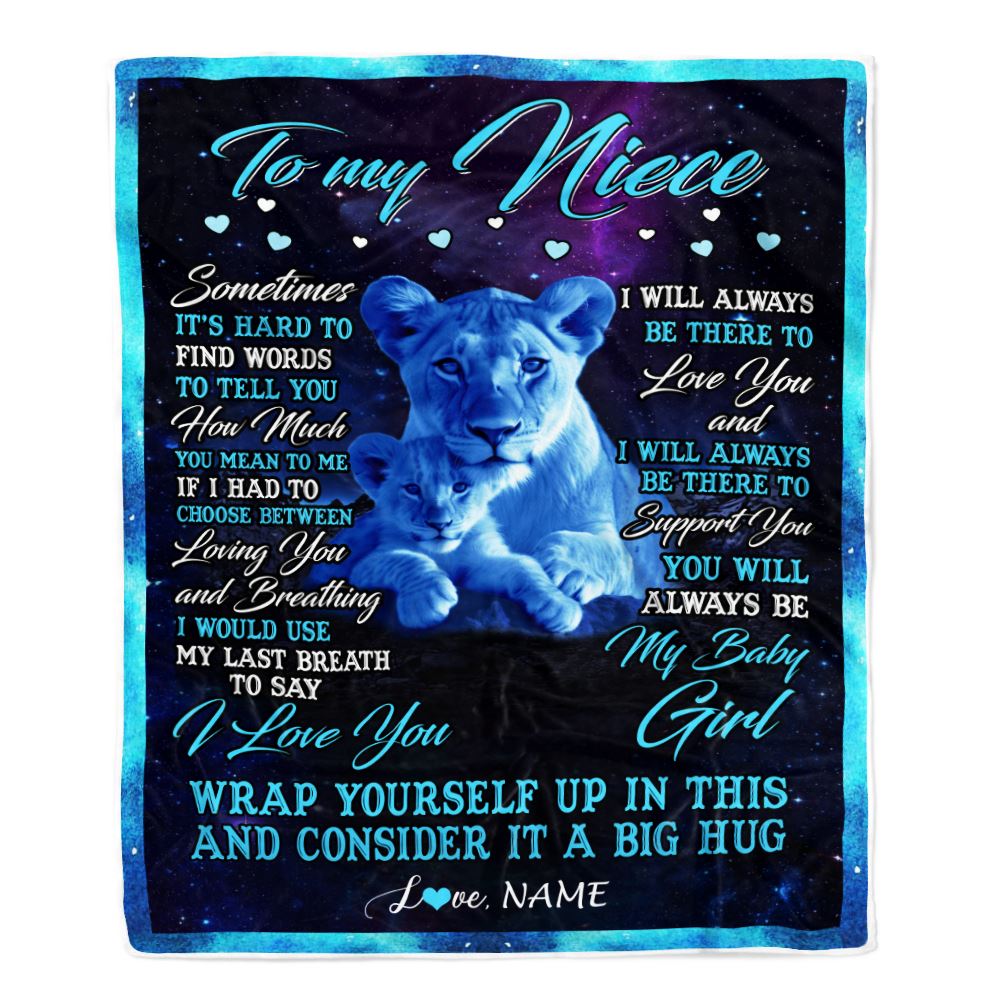 Personalized To My Niece Blanket From Aunt Auntie Sometimes It's Hard Lion Niece Gift Birthday Graduation Christmas Custom Customized Fleece Throw Blanket | siriusteestore