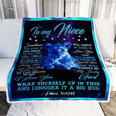 Personalized To My Niece Blanket From Aunt Auntie Sometimes It's Hard Lion Niece Gift Birthday Graduation Christmas Custom Customized Fleece Throw Blanket | siriusteestore