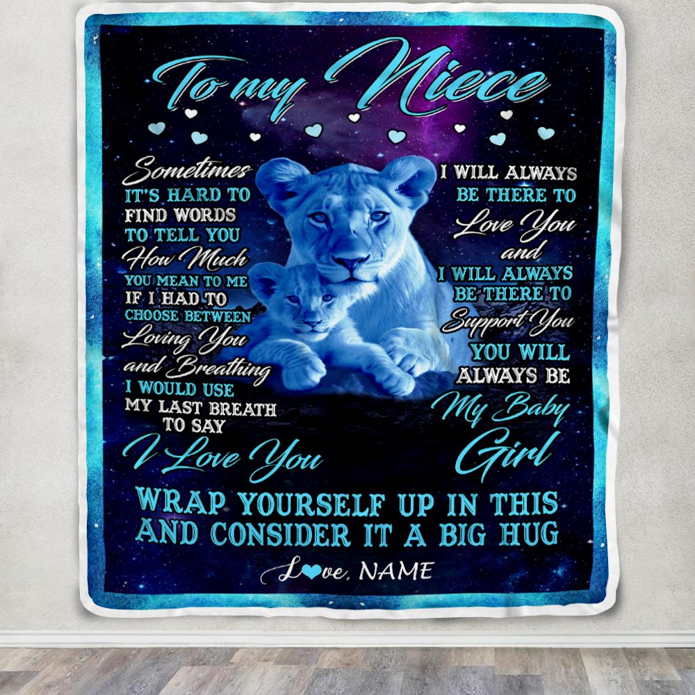Personalized To My Niece Blanket From Aunt Auntie Sometimes It's Hard Lion Niece Gift Birthday Graduation Christmas Custom Customized Fleece Throw Blanket | siriusteestore