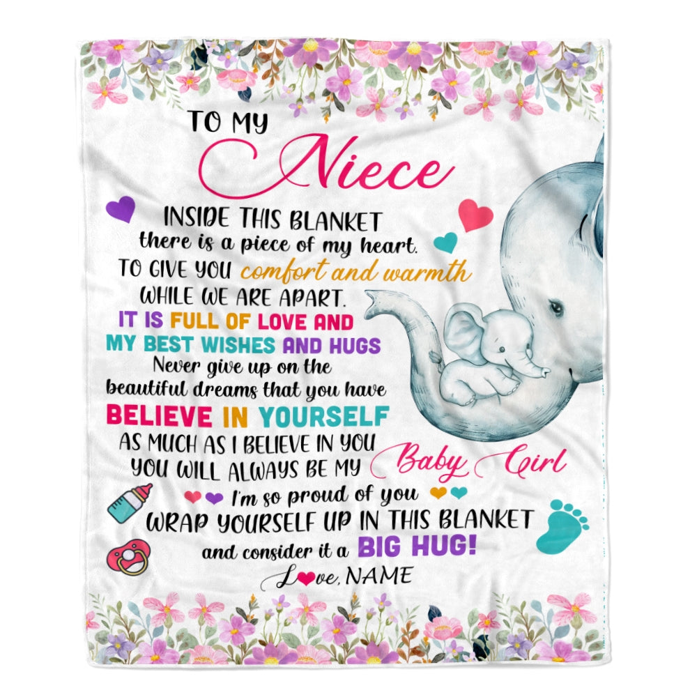 Personalized To My Niece Blanket From Aunt Auntie Titi It A Big Hug Elephant Baby Niece Birthday Christmas Customized Bed Quilt Fleece Throw Blanket | siriusteestore