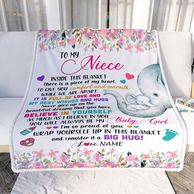 Personalized To My Niece Blanket From Aunt Auntie Titi It A Big Hug Elephant Baby Niece Birthday Christmas Customized Bed Quilt Fleece Throw Blanket | siriusteestore