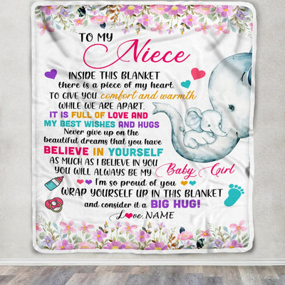 Personalized To My Niece Blanket From Aunt Auntie Titi It A Big Hug Elephant Baby Niece Birthday Christmas Customized Bed Quilt Fleece Throw Blanket | siriusteestore
