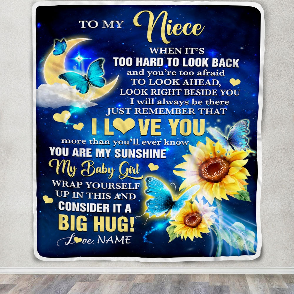 Personalized To My Niece Blanket From Aunt Auntie Uncle Butterfly I Will Always Be There Niece Birthday Graduation Christmas Customized Fleece Throw Blanket | siriusteestore