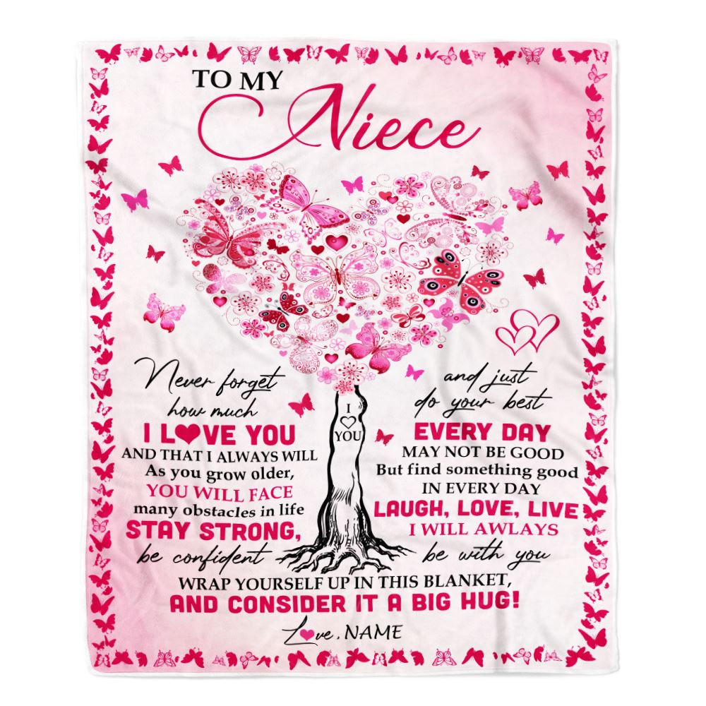 Personalized To My Niece Blanket From Aunt Auntie Uncle Butterfly Laugh Love Live Niece Birthday Christmas Customized Fleece Throw Blanket | siriusteestore