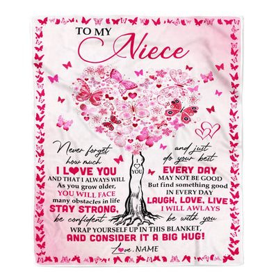 Personalized To My Niece Blanket From Aunt Auntie Uncle Butterfly Laugh Love Live Niece Birthday Christmas Customized Fleece Throw Blanket | siriusteestore