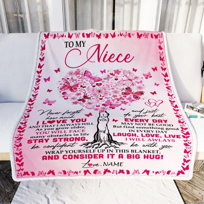 Personalized To My Niece Blanket From Aunt Auntie Uncle Butterfly Laugh Love Live Niece Birthday Christmas Customized Fleece Throw Blanket | siriusteestore