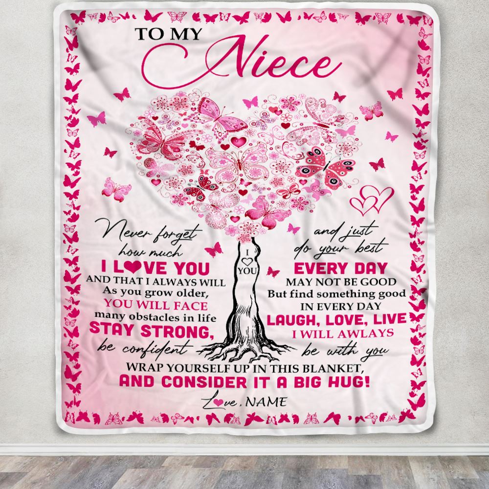 Personalized To My Niece Blanket From Aunt Auntie Uncle Butterfly Laugh Love Live Niece Birthday Christmas Customized Fleece Throw Blanket | siriusteestore
