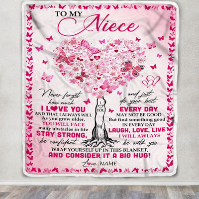 Personalized To My Niece Blanket From Aunt Auntie Uncle Butterfly Laugh Love Live Niece Birthday Christmas Customized Fleece Throw Blanket | siriusteestore