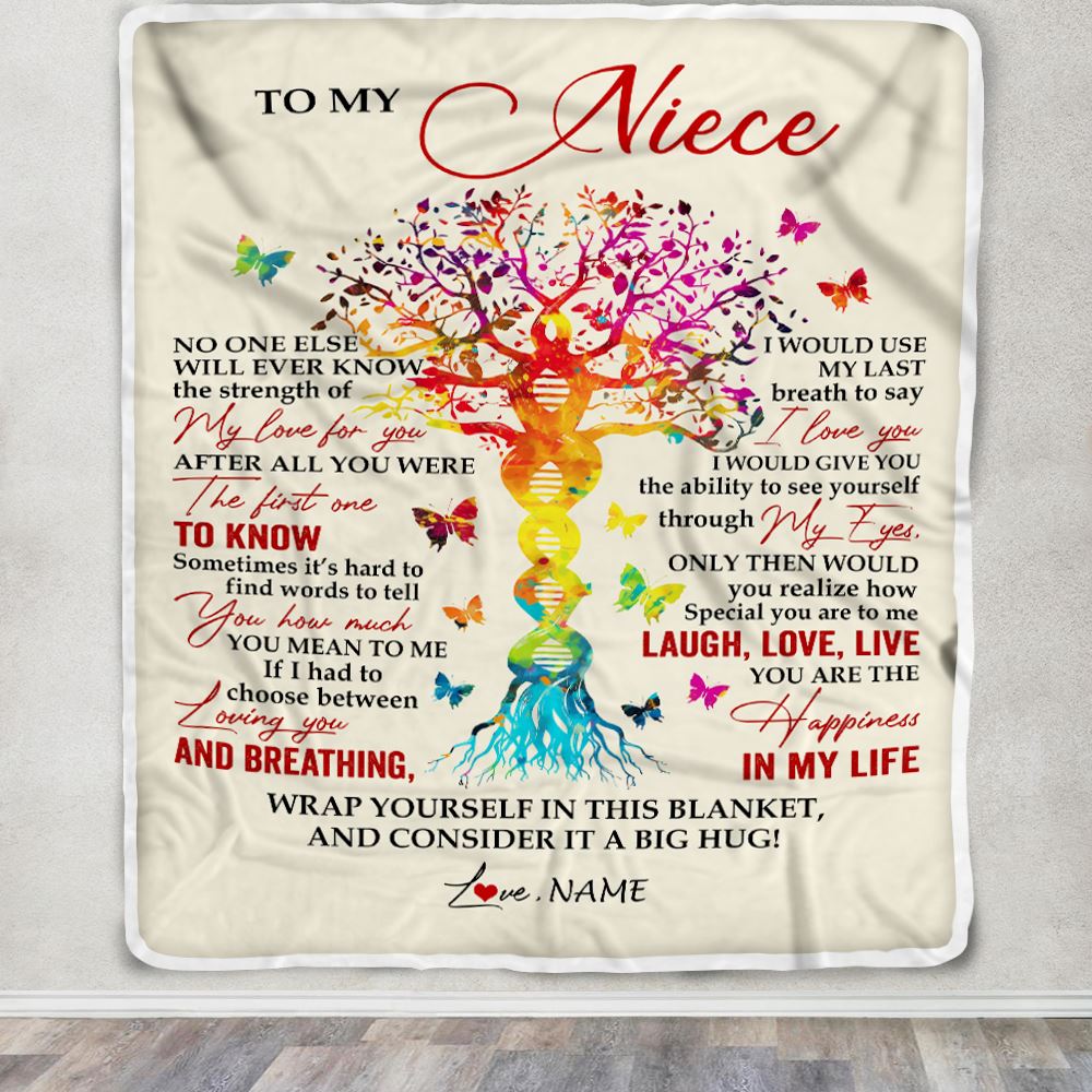 Personalized To My Niece Blanket From Aunt Auntie Uncle DNA Colorful Tree Niece Birthday Celebrating Graduation Christmas Customized Gift Fleece Throw Blanket | siriusteestore