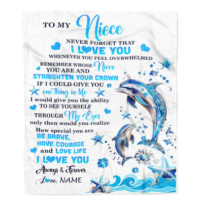 Personalized To My Niece Blanket From Aunt Auntie Uncle Dophin Never Forget I Love You Niece Birthday Christmas Graduation Customized Gift Fleece Blanket | siriusteestore
