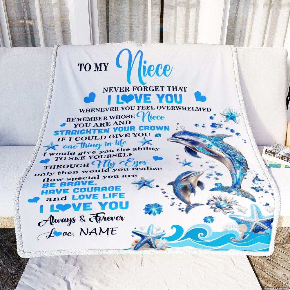 Personalized To My Niece Blanket From Aunt Auntie Uncle Dophin Never Forget I Love You Niece Birthday Christmas Graduation Customized Gift Fleece Blanket | siriusteestore