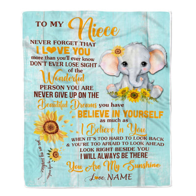 Personalized To My Niece Blanket From Aunt Auntie Uncle Elephant Sunflower Never Forget I Love You Niece Birthday Christmas Customized Fleece Blanket | siriusteestore