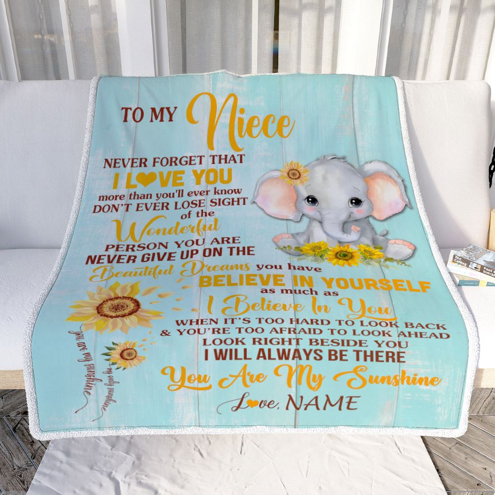 Personalized To My Niece Blanket From Aunt Auntie Uncle Elephant Sunflower Never Forget I Love You Niece Birthday Christmas Customized Fleece Blanket | siriusteestore