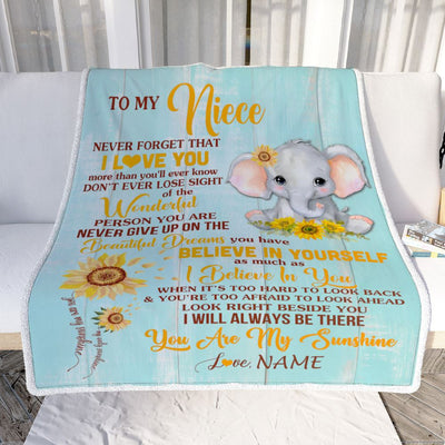 Personalized To My Niece Blanket From Aunt Auntie Uncle Elephant Sunflower Never Forget I Love You Niece Birthday Christmas Customized Fleece Blanket | siriusteestore