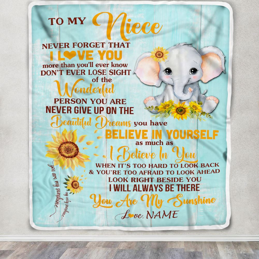 Personalized To My Niece Blanket From Aunt Auntie Uncle Elephant Sunflower Never Forget I Love You Niece Birthday Christmas Customized Fleece Blanket | siriusteestore