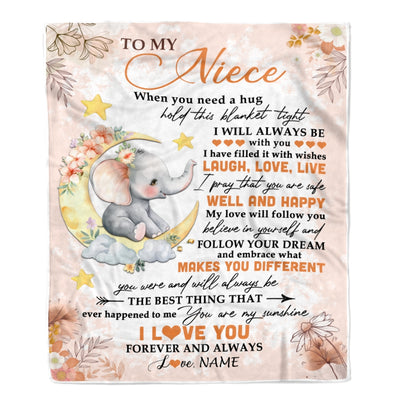 Personalized To My Niece Blanket From Aunt Auntie Uncle Flower Elephant Moon Niece Birthday Graduation Christmas Customized Fleece Throw Blanket | siriusteestore