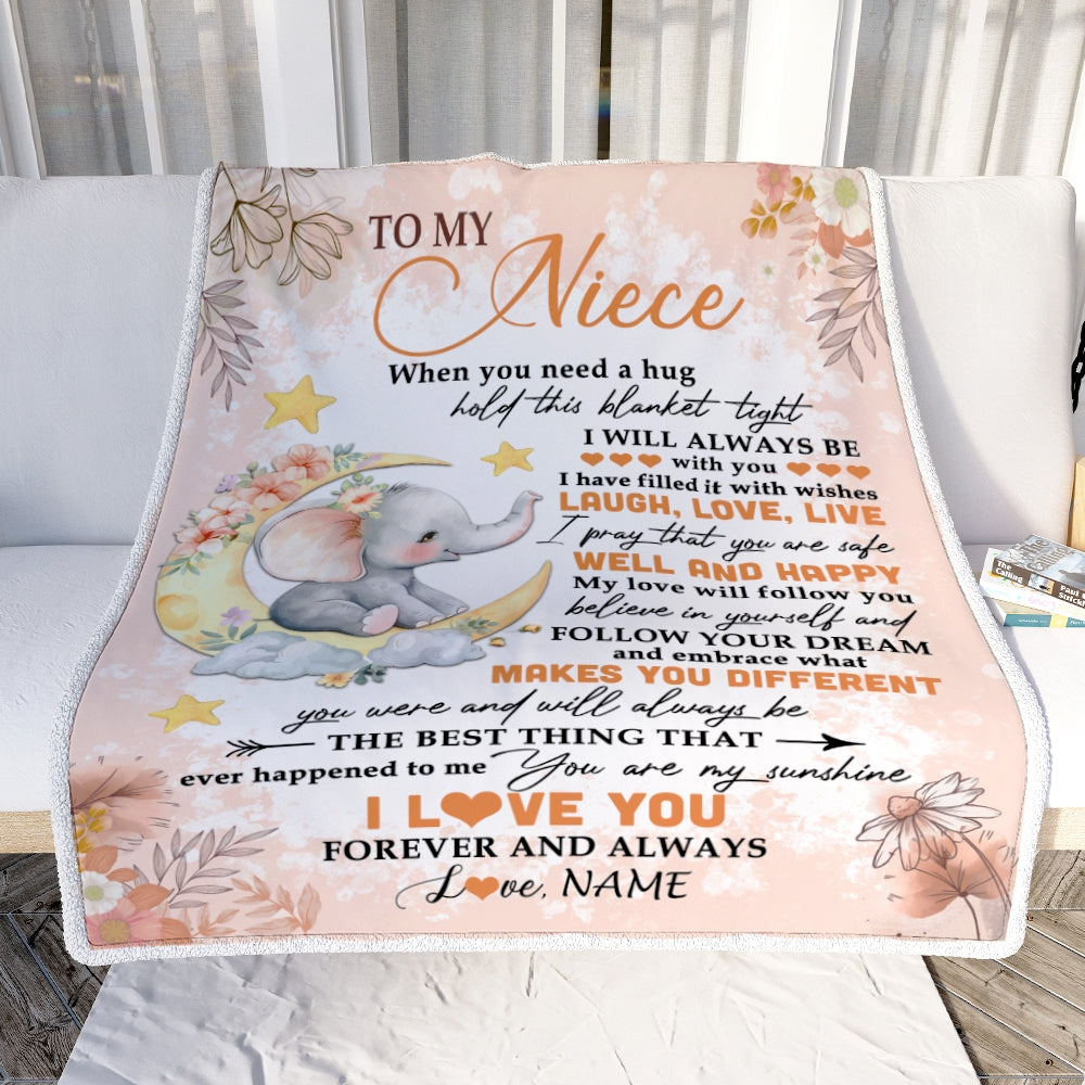 Personalized To My Niece Blanket From Aunt Auntie Uncle Flower Elephant Moon Niece Birthday Graduation Christmas Customized Fleece Throw Blanket | siriusteestore