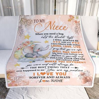 Personalized To My Niece Blanket From Aunt Auntie Uncle Flower Elephant Moon Niece Birthday Graduation Christmas Customized Fleece Throw Blanket | siriusteestore