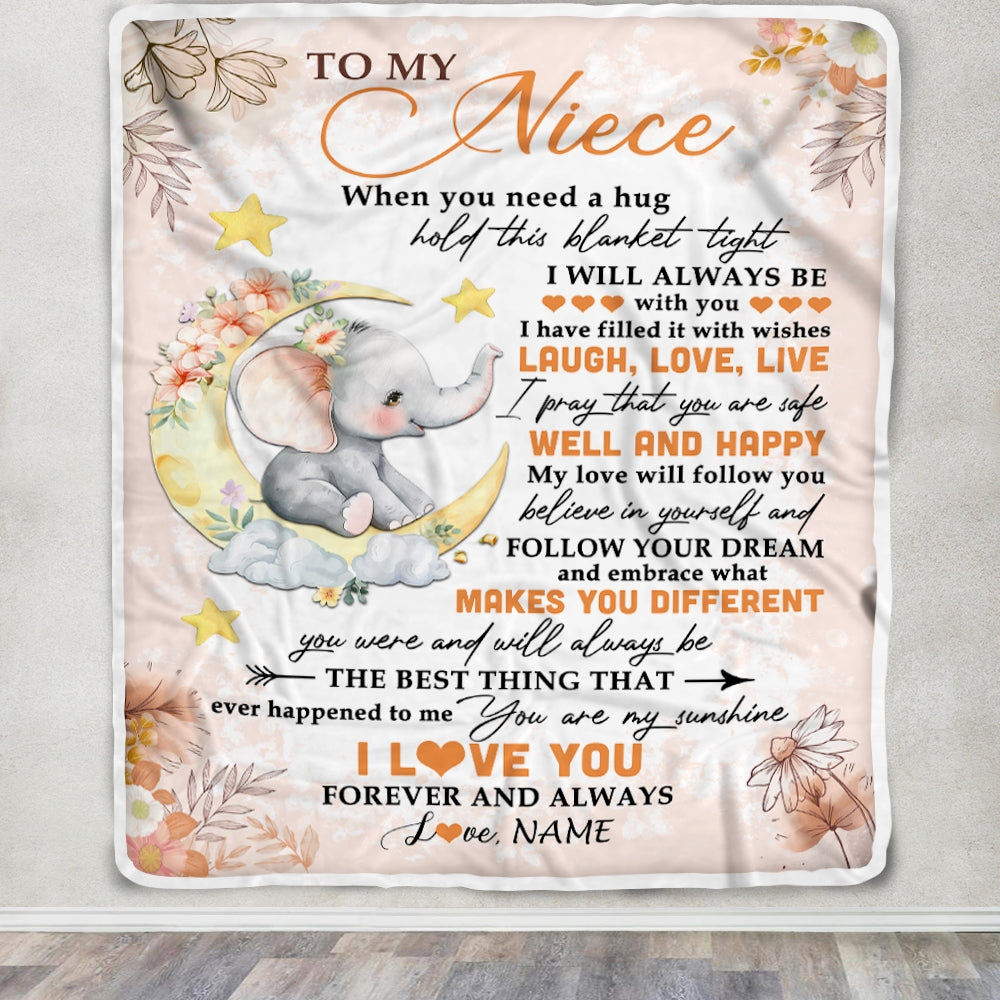 Personalized To My Niece Blanket From Aunt Auntie Uncle Flower Elephant Moon Niece Birthday Graduation Christmas Customized Fleece Throw Blanket | siriusteestore