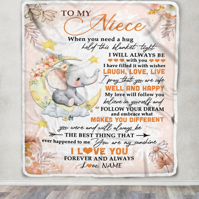 Personalized To My Niece Blanket From Aunt Auntie Uncle Flower Elephant Moon Niece Birthday Graduation Christmas Customized Fleece Throw Blanket | siriusteestore