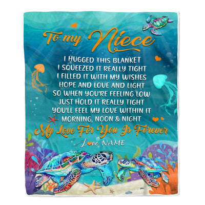 Personalized To My Niece Blanket From Aunt Auntie Uncle I Hugged This Blanket Turtle Beach Niece Birthday Thanksgiving Christmas Customized Fleece Blanket | siriusteestore