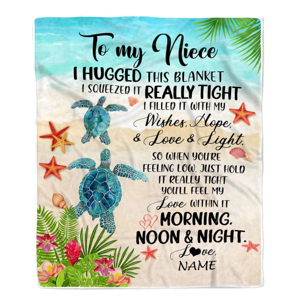 Personalized To My Niece Blanket From Aunt Auntie Uncle I Hugged This With Love Turtle Beach Niece Birthday Graduation Christmas Customized Fleece Blanket | siriusteestore