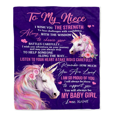 Personalized To My Niece Blanket From Aunt Auntie Uncle I Wish You The Strength Unicorn Niece Birthday Graduation Christmas Customized Fleece Throw Blanket | siriusteestore