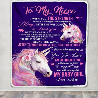 Personalized To My Niece Blanket From Aunt Auntie Uncle I Wish You The Strength Unicorn Niece Birthday Graduation Christmas Customized Fleece Throw Blanket | siriusteestore