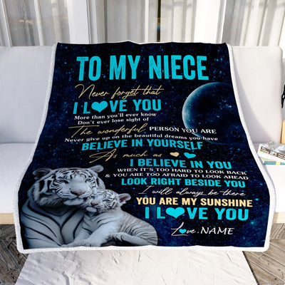 Personalized To My Niece Blanket From Aunt Auntie Uncle Never Forget I Love You White Tiger Niece Birthday Graduation Christmas Customized Fleece Blanket | siriusteestore