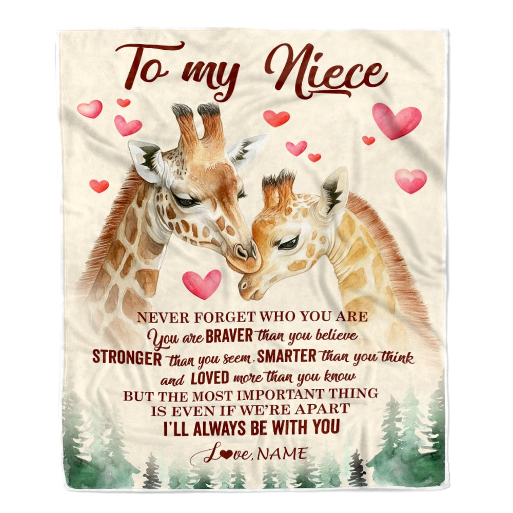 Personalized To My Niece Blanket From Aunt Auntie Uncle Never Forget Who Are You Giraffe Niece Birthday Graduation Christmas Customized Fleece Throw Blanket | siriusteestore