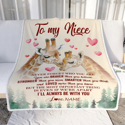 Personalized To My Niece Blanket From Aunt Auntie Uncle Never Forget Who Are You Giraffe Niece Birthday Graduation Christmas Customized Fleece Throw Blanket | siriusteestore