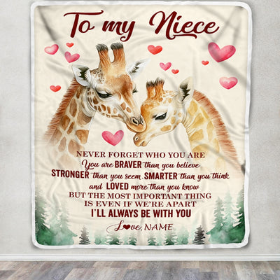 Personalized To My Niece Blanket From Aunt Auntie Uncle Never Forget Who Are You Giraffe Niece Birthday Graduation Christmas Customized Fleece Throw Blanket | siriusteestore