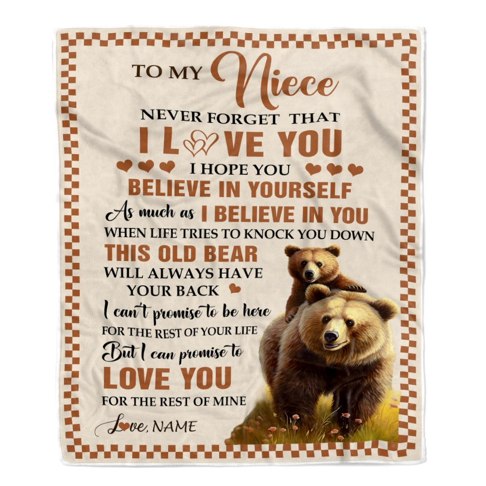 Personalized To My Niece Blanket From Aunt Auntie Uncle This Old Bear Love You Niece Birthday Gifts Graduation Christmas Customized Bed Fleece Throw Blanket | siriusteestore