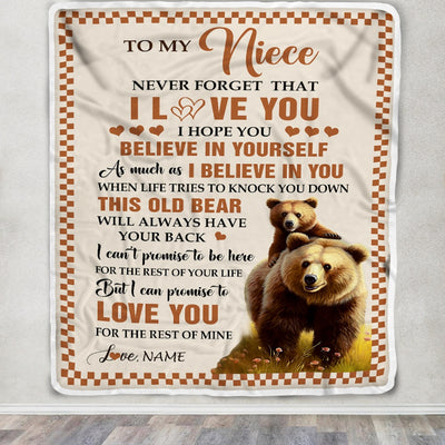 Personalized To My Niece Blanket From Aunt Auntie Uncle This Old Bear Love You Niece Birthday Gifts Graduation Christmas Customized Bed Fleece Throw Blanket | siriusteestore