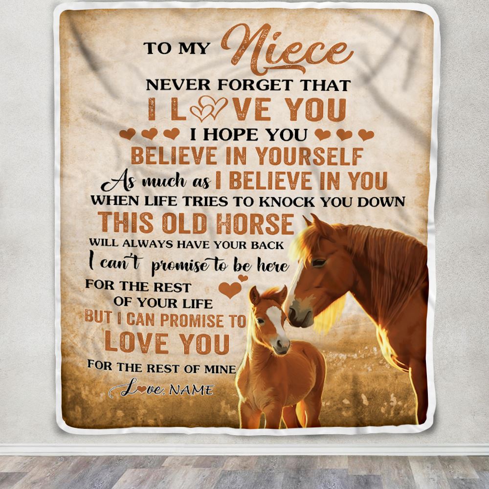 Personalized To My Niece Blanket From Aunt Auntie Uncle This Old Horse Love Niece Birthday Gifts Graduation Christmas Customized Bed Fleece Throw Blanket | siriusteestore
