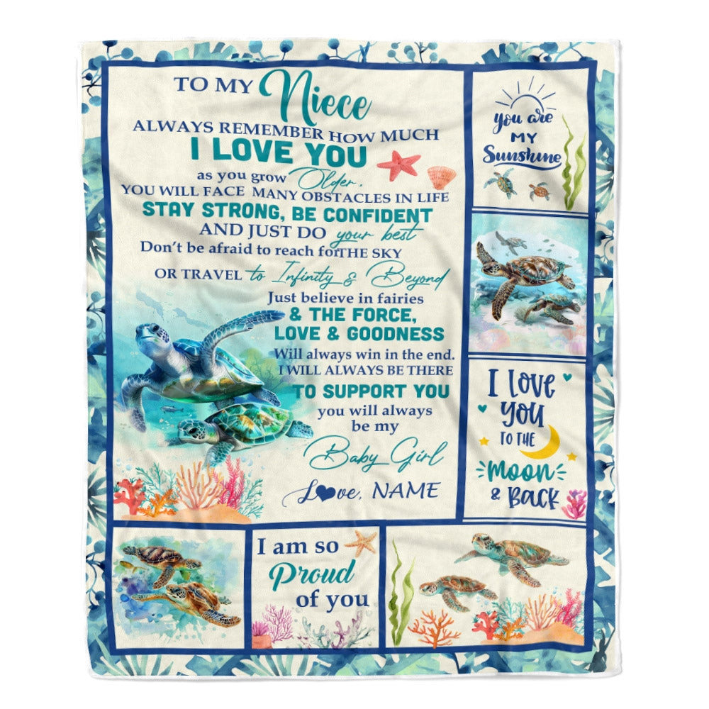 Personalized To My Niece Blanket From Aunt Auntie Uncle Turtle Always Remember How Much I Love Niece Birthday Graduation Christmas Customized Fleece Blanket | siriusteestore