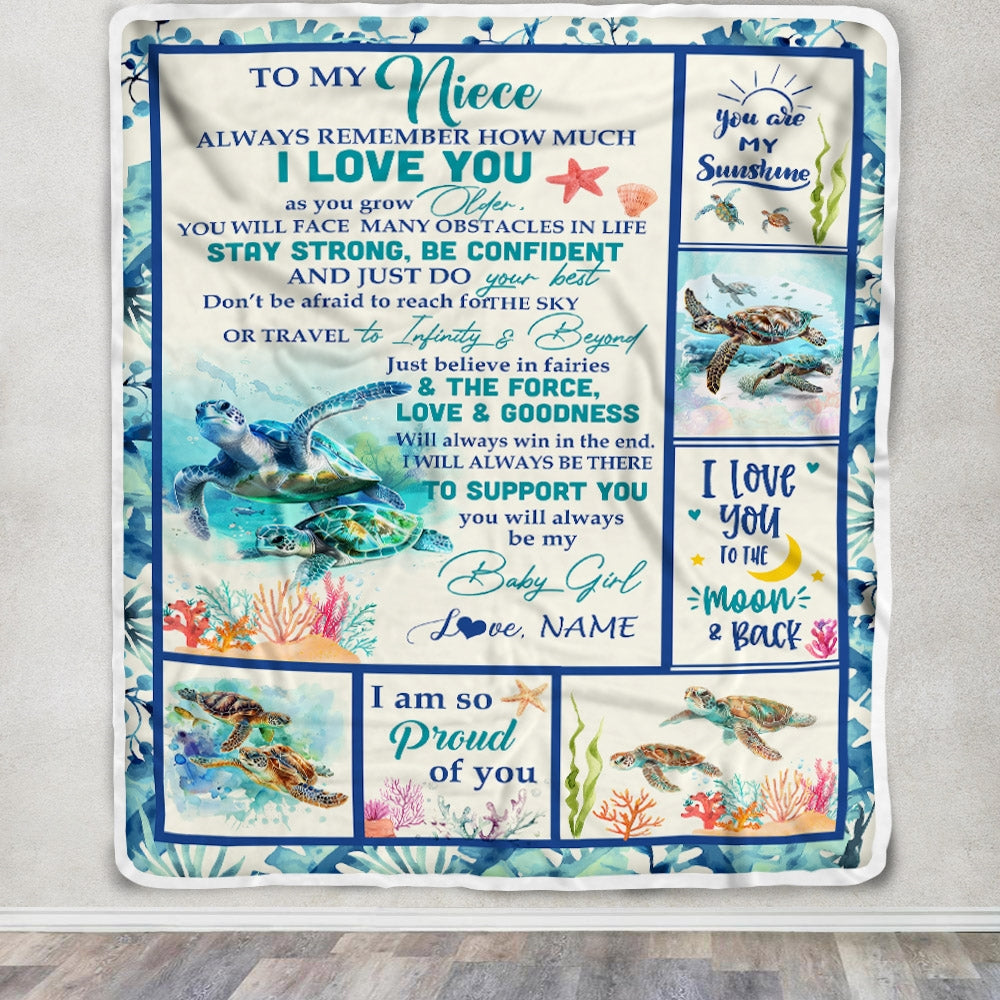 Personalized To My Niece Blanket From Aunt Auntie Uncle Turtle Always Remember How Much I Love Niece Birthday Graduation Christmas Customized Fleece Blanket | siriusteestore