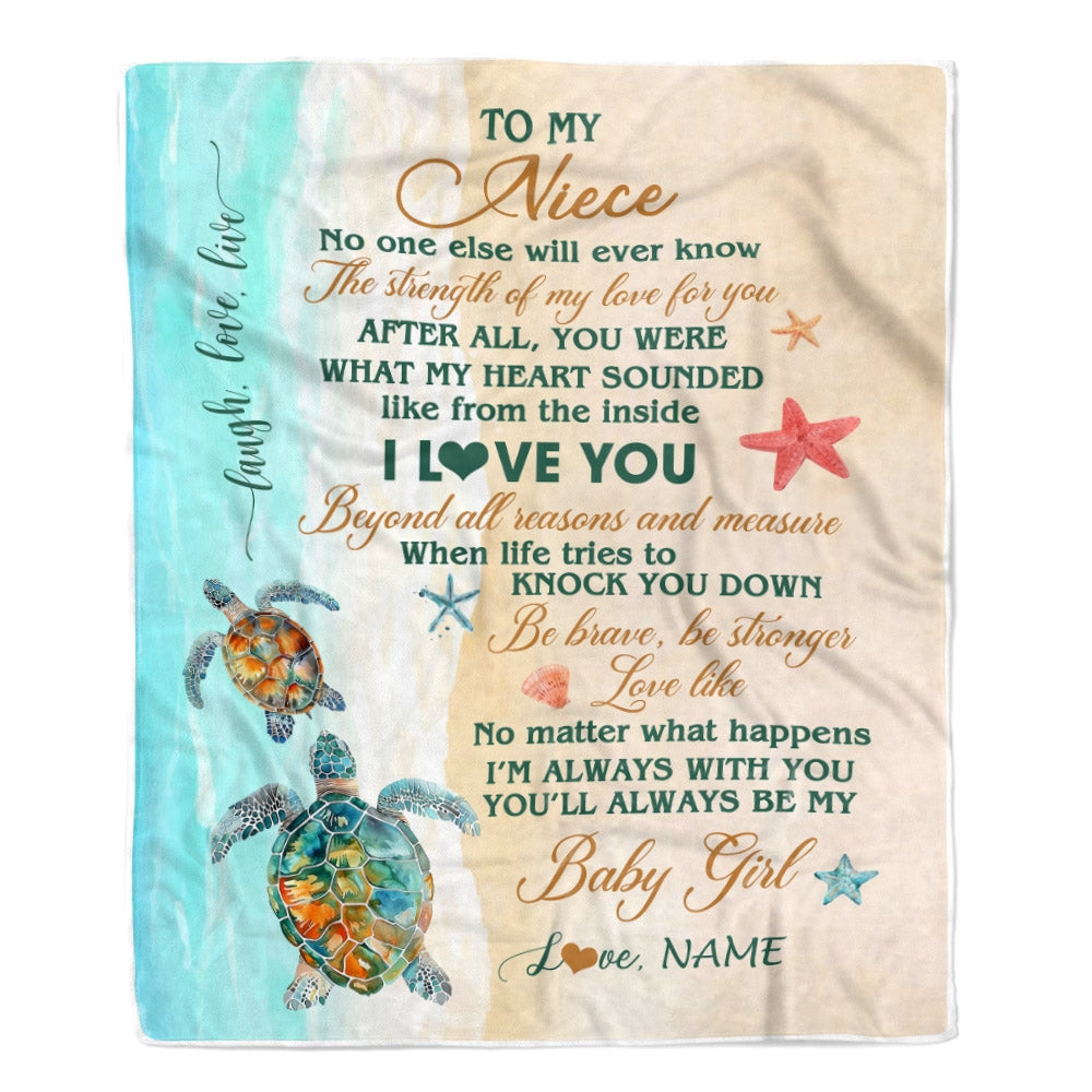 Personalized To My Niece Blanket From Aunt Auntie Uncle Turtle Laugh Love Live I Love You Niece Birthday Graduation Christmas Customized Fleece Throw Blanket | siriusteestore